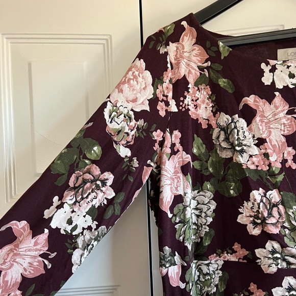 Loft Brand Purple Floral Long Sleeve Dress - Picture 2 of 7